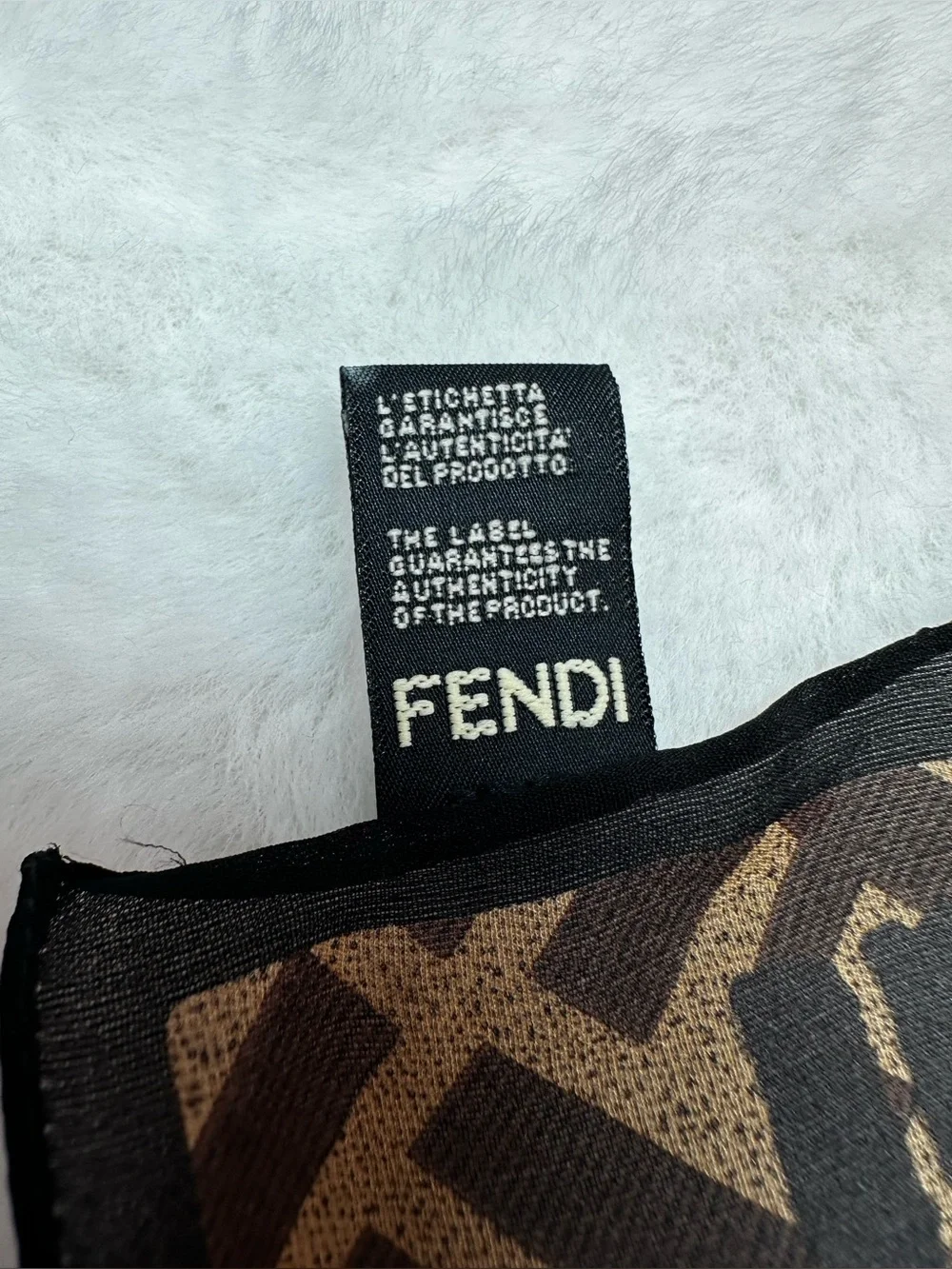 Fendi Brown Cream FF Monogram Diagonal Pattern Scarf